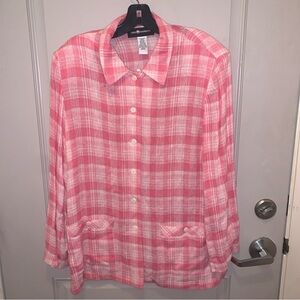 Sag Harbor Women’s Pink Gingham Linen Button Up Size 12